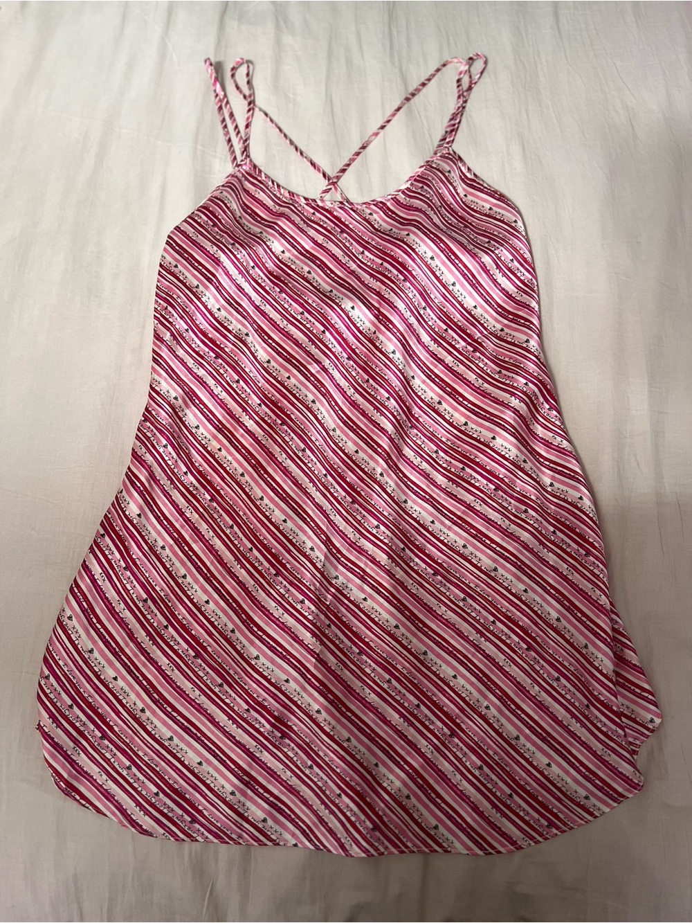 Vintage Pink Striped Chemise Slip with Delicate Spaghetti Straps